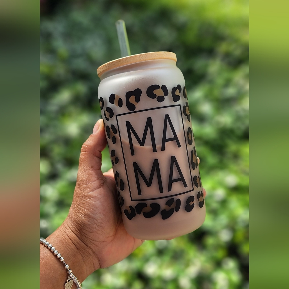 Mama frosted beer can glass - iced coffee cup 16oz
